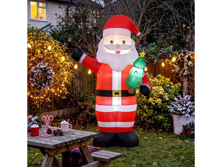 Outsunny Père Noël Gonflable 243cm LED Extérieur Intérieur Rouge