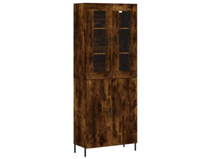Fisinber Highboard Räuchereiche 69,5x34x180 cm Holzwerkstoff Metall Eleganter Mehrzweckschrank in Räuchereiche-Optik mit Glas und Metallfüßen für Wohnzimmer und Flur. Reichlich Stauraum.