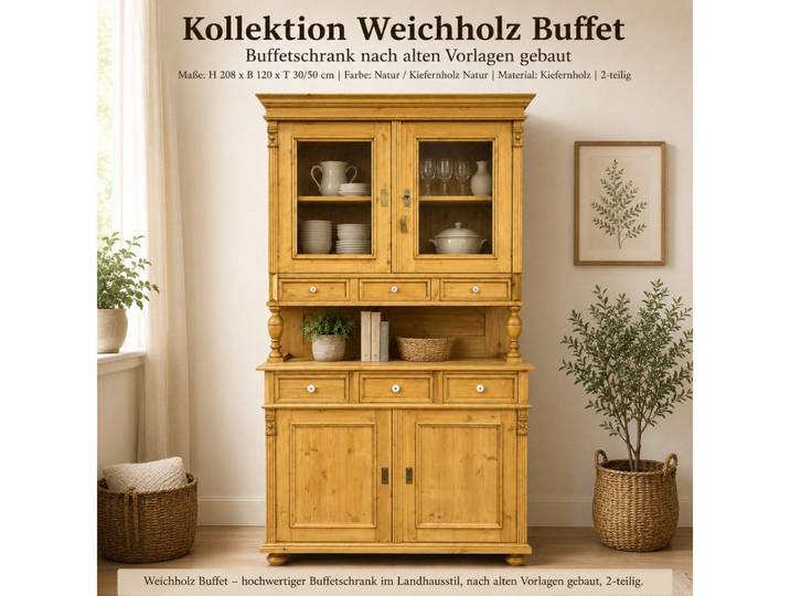 Wohnpalast Sideboard Küchenbuffet Weichholz Schrank im Landhaus Stil