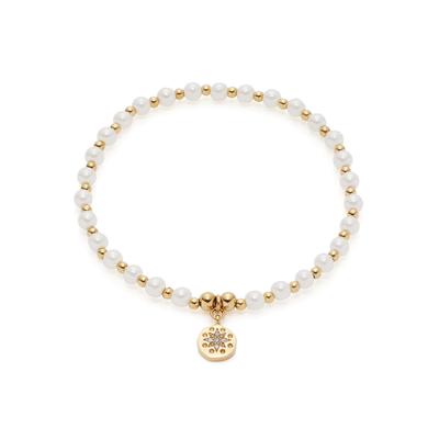 Armband CIAO BY LEONARDO "Pelena gold CIAO", gelb (gelbgoldfarben, weiß, kristallweiß, kristallweiß), Armbänder, Damen, 16,5cm, Edelstahl Perlen Polyurethan, Edelstahl, Perlen, Polyurethan, Perlenarmband, mit Kristallglas - mit Muschelkernperle