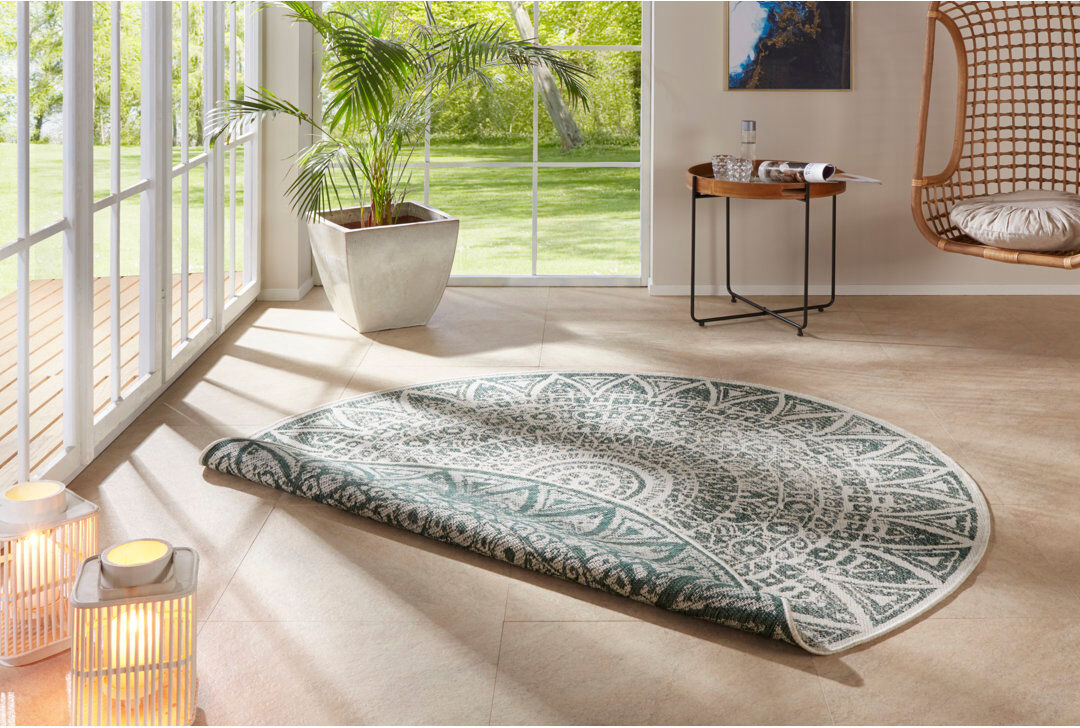 freundin Home Collection Lilja Flatweave Green Rug Round 140cm