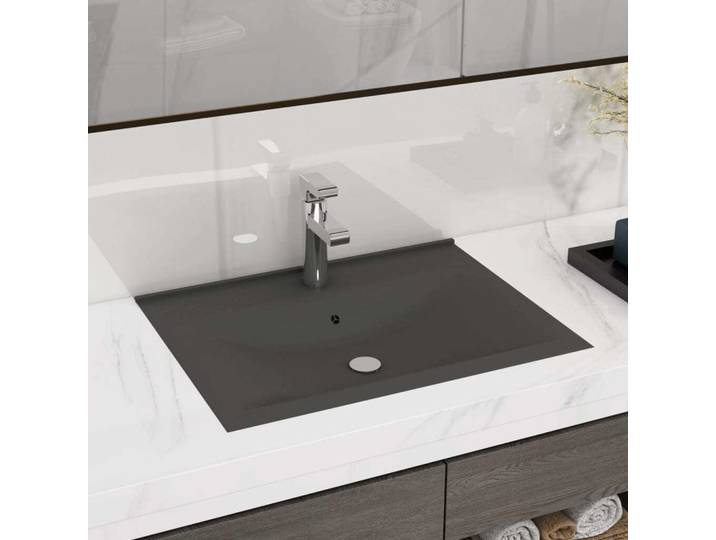 vidaXL Lavabo de luxe avec trou pour robinet gris foncé mat 60x46 cm Céramique