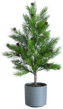 Nearly Natural 2-ft Real Touch Cedar Tree with Pinecones in Gray Decorative Planter