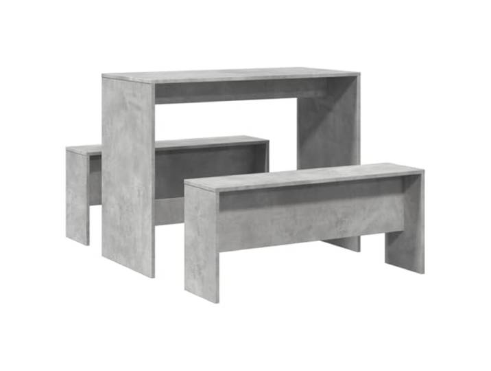 Couchtisch und Bänke Beton grau, 3 Teile Holzwerkstoff, Tischplatte feuchtigkeitsbeständig, leicht zu reinigen, für Esszimmer