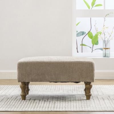 toswini 21.26-Inch Square Chenille Ottoman Footstool with Rubberwood Legs
