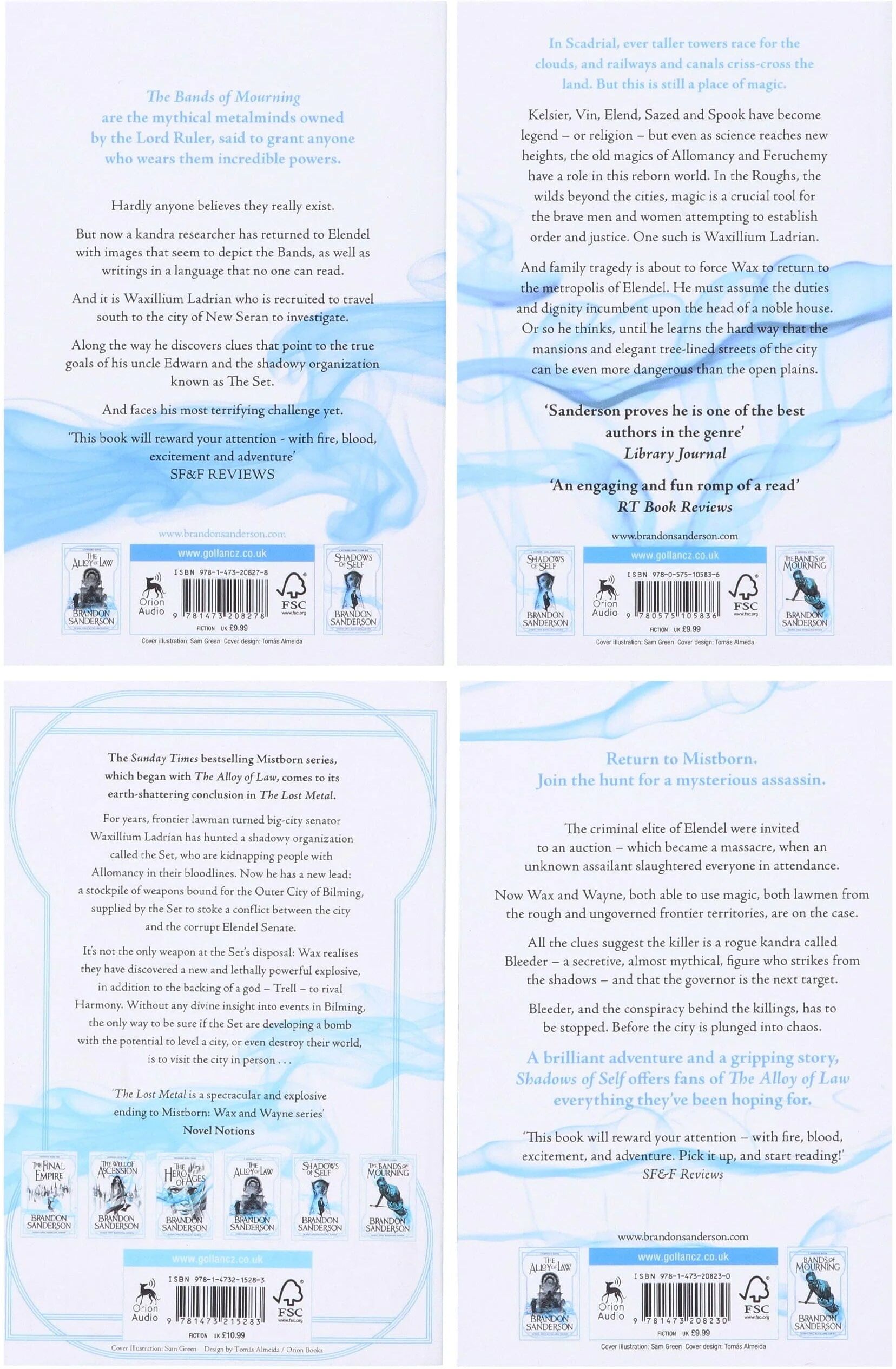 Gollancz Mistborn Quartet 4 Books Set: The Alloy of Law, Shadows of Self, The Bands of Mourning, The Lost Metal