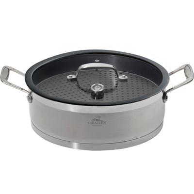 Servierpfanne, silber, B:29,5cm H:15cm L:38,5cm Ø:28cm, SABATIER INTERNATIONAL, Pfannen, Teflon™ Antihaft, Induktion, Ø28cm, inkl. Rost, Silikoneinlage&Deckel