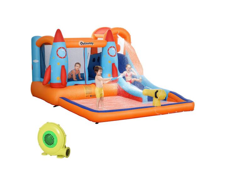 ComfortXL Hüpfburg De-10740 mit Rutsche, Kletterwand & Wasserpistole Mehrfarbig, Mehrfarbig, 250x185x350 cm, Freizeit & Co, Gartenspielzeug, Hüpfburgen & Trampoline