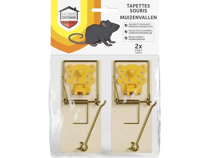 Home Defense - Houten Muizenval 2 stuks - Voor binnen en buiten - Herbruikbaar - Muizenklem - Muizenbestrijding