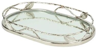 Jiallo Oval Mirror Tray with Leaf Border 13.75 x 8.5 in