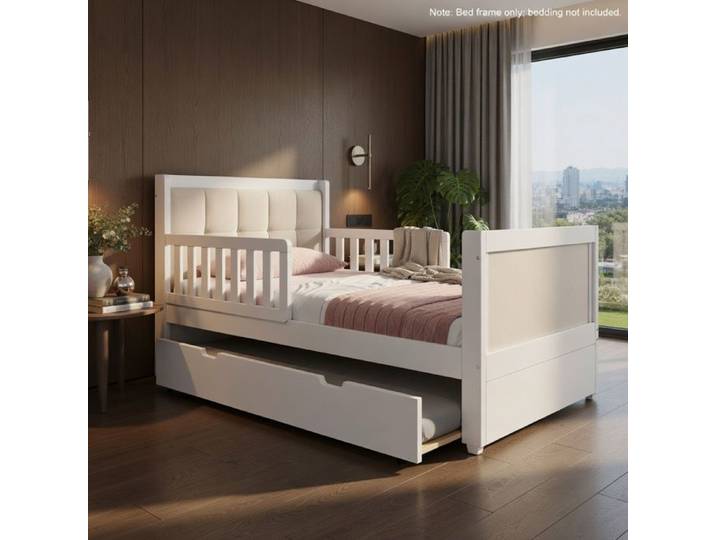 CollaHausse Canapé Lit Gigogne 90x200 cm Blanc en Bois avec Lattes et Sans Matelas