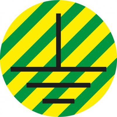 Aufkleber I Leiterkennzeichen Schutzleiter Erde, RoHS-konform, Folie, Ø 20mm, 20/Bogen, DIN EN 60445 / IEC 60417