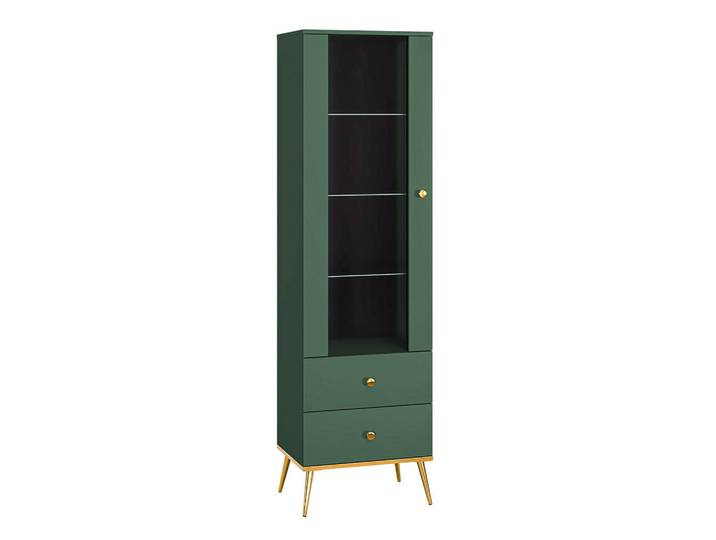 Petits-meubles Vitrine Thalia Grün, Holzwerkstoff, 2 Schubladen, 55x190x40 cm, Esszimmer, Vitrinen, Vitrinenschränke