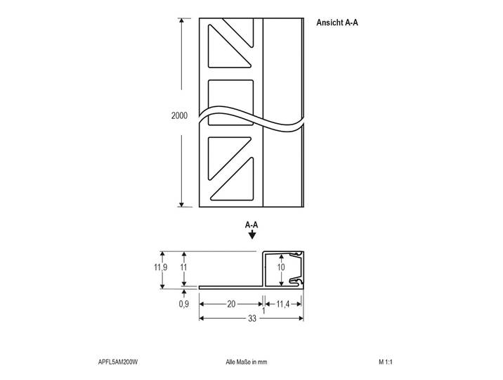 EVN APFL5 Fliesenprofil seitlich 200cmx3,3cm weiß, weiß / opal, Aluminium