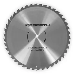 EBERTH Kreissägeblatt 700mm, 42 Zähne, Hartmetall, für Holz-Schnitte, 30mm Bohrung, 1600 RPM