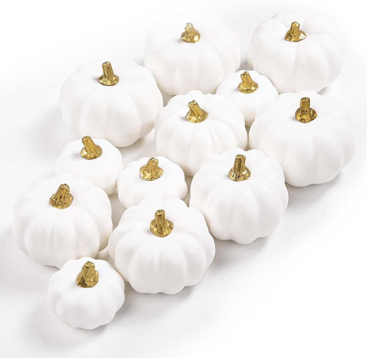 SnelShoppen 12 stuks kleine witte kunstpompoenen voor herfstdecoratie, Halloween en Thanksgiving