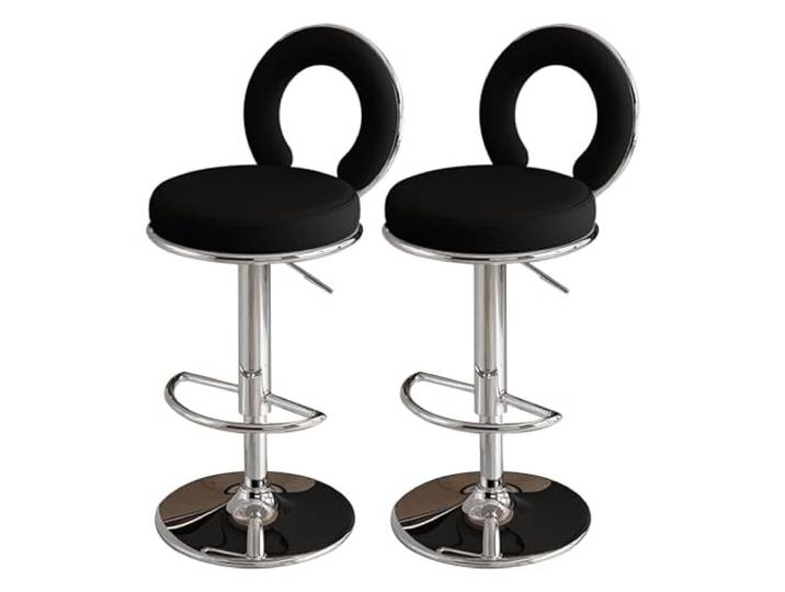 SmPinnaA Verstellbare Barhocker, modern, PU-Leder, drehbar, Barhocker mit Rückenlehne, armlose Thekenhöhe, Barstühle für Küche, Esszimmer, Pub, Café, 2 Stück, interessant (schwarz, 2er-Set)