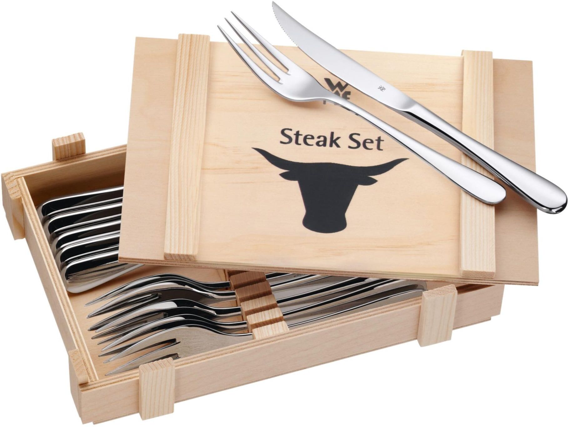 Steakbesteck WMF "Steakbesteck", silber (silberfarben), Cromargan Edelstahl Rostfrei, Essbesteck-Sets, Steakbesteck silberfarben Einheitsgröße