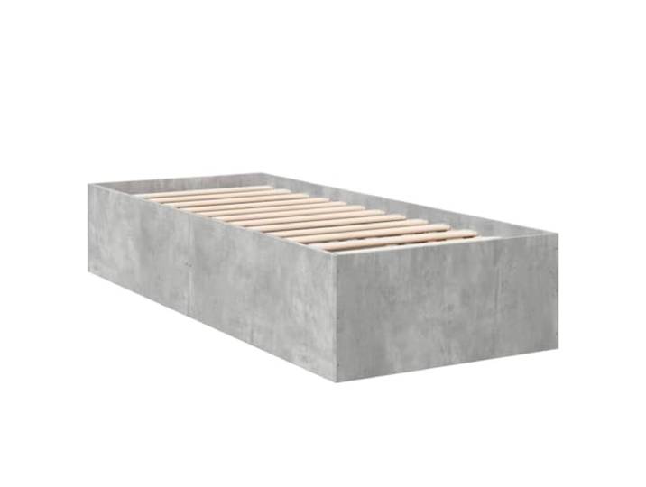 KTHLBRH Bettgestell grau Zement 100 x 200 cm aus mehrschichtigem Holz Inklusive Lattenrost, modernes Design, glatte Oberfläche, einfache Montage