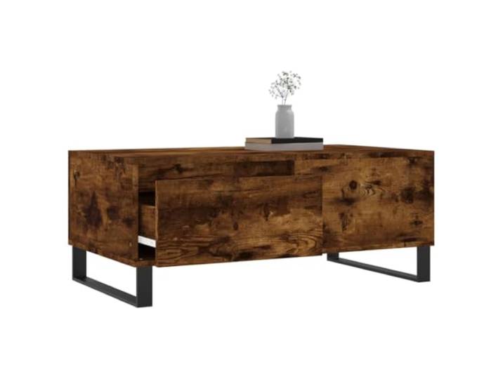 KTHLBRH Couchtisch Eiche Rauchgrau 90 x 50 x 36,5 cm Holz mehrschichtig Mit Schublade, Metallbeine, glatte Oberfläche, pflegeleicht, stabil