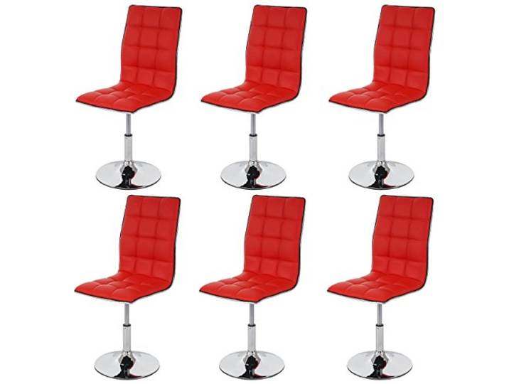 Mendler 6er-Set Esszimmerstuhl HWC-C41 Kunstleder FSC® - rot Stuhl, Küchenstuhl, höhenverstellbar drehbar