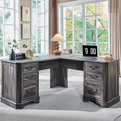 afulyperfllc Farmhouse Executive L Shaped Desk, Wood Computer Corner Desk for Work