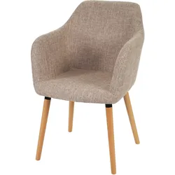 Esszimmerstuhl Vaasa T381, Stuhl Küchenstuhl, Retro 50er Jahre Design ~ Textil, creme/grau, helle Beine