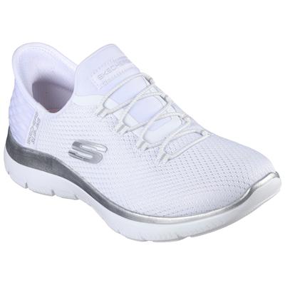 Slip-On Sneaker SKECHERS "SUMMITS-DIAMOND DREAM", Damen, Gr. 36, Textil, weiß, Schuhe, Schlupfschuh, Freizeitschuh mit praktischer Slip-Ins Funktion, Topseller