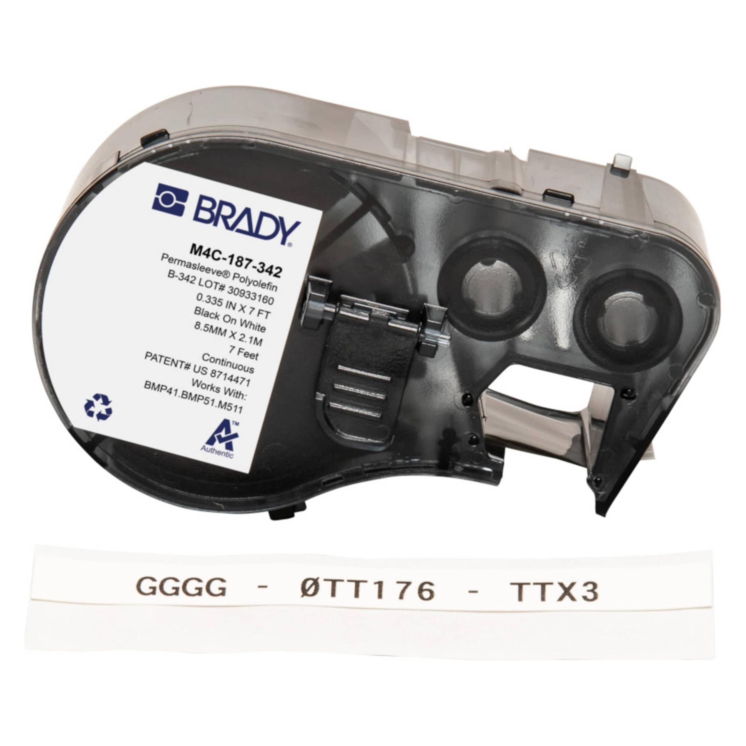 Brady M4C-187-342, Permasleeve, wärmeschrumpfendes Polyolefin, Schwarz auf Weiss, 8.50 mm x 2.13 m (M4C-187-342)