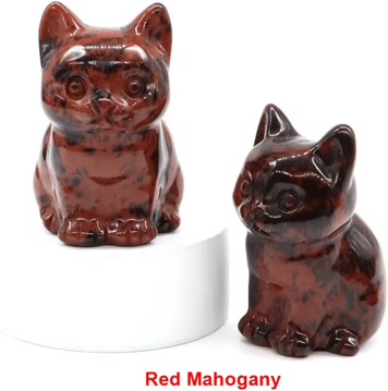 Inspire Picks Hand Carved Amethyst Cat Figurine Crystal Animal Statue For Chakra Healing & Meditation Decor red Mahogany 1pc