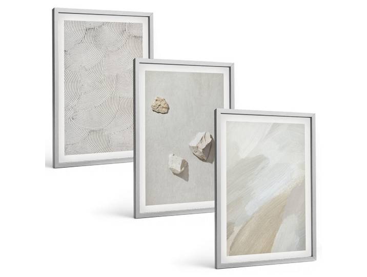 Tulup Bilder SET 3er Set - 40x60 cm Silberner Rahmen - Sandsteine moderne Farbe, Silberfarben, Kunststoff, Rechteckig, 40x60 cm, gerahmt, Bilder & Rahmen, Bilder