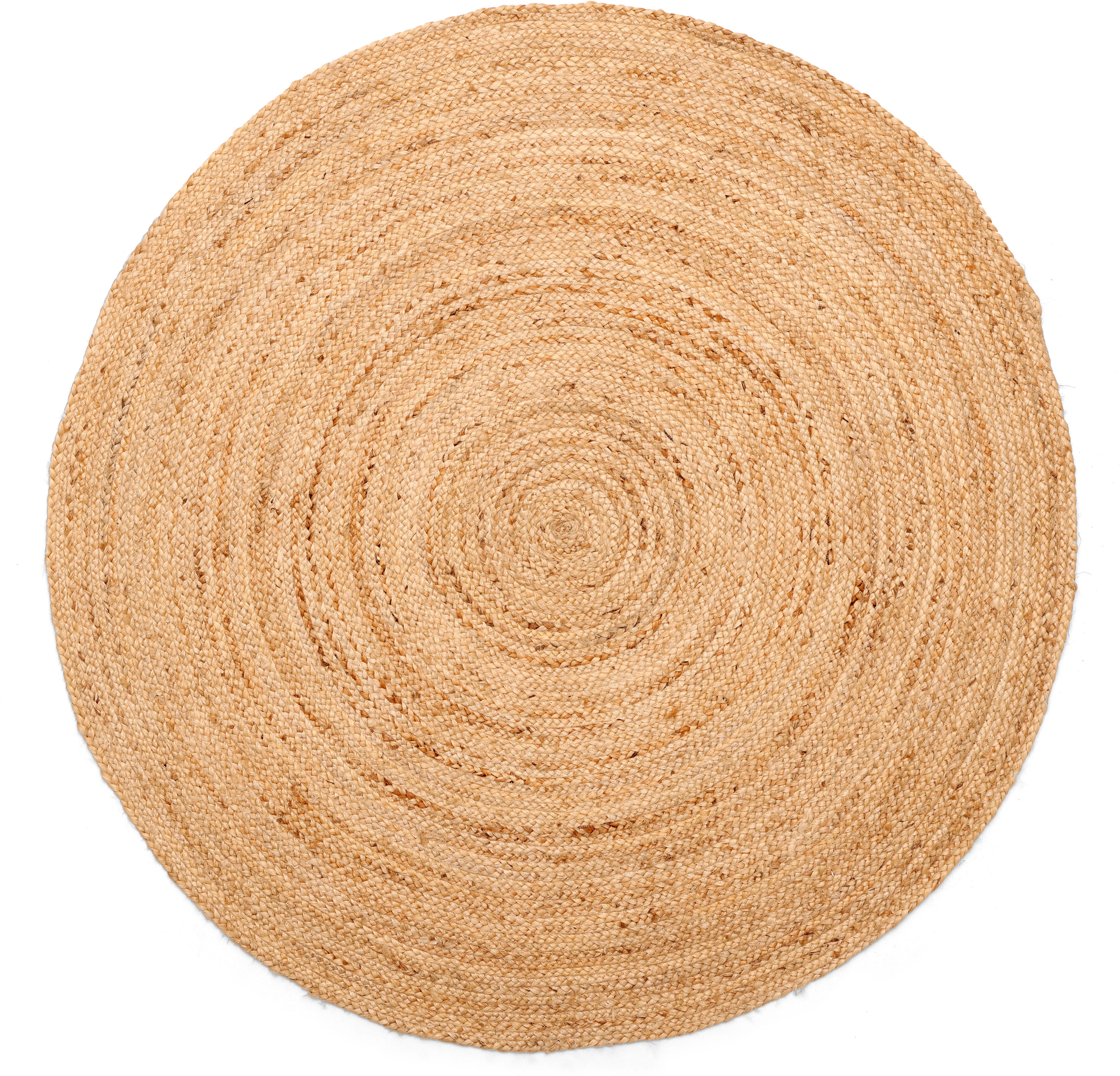 Teppich "Lola, handgeflochten", beige (natur), H:10mm Ø:200cm, Jute, MYFLAIR MÖBEL & ACCESSOIRES, Teppiche, Teppich, Juteteppich, Wendeteppich, 100% Naturfaser, auch in rund & als Läufer natur Ø 200cm 1 Stk., 10mm, Ø 200cm