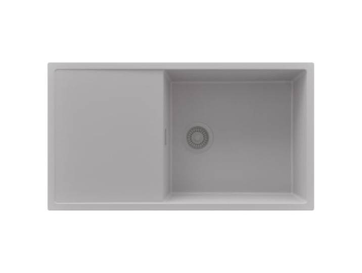 PRIMAGRAN Spülbecken ab 60er Unterschrank + Ablauf-Set, 90x50cm Set: Ablauf-Set (Siphon, Ablaufgarnitur, Überlauf) + Granitspüle 1 Becken - Ibiza , Alles Grau