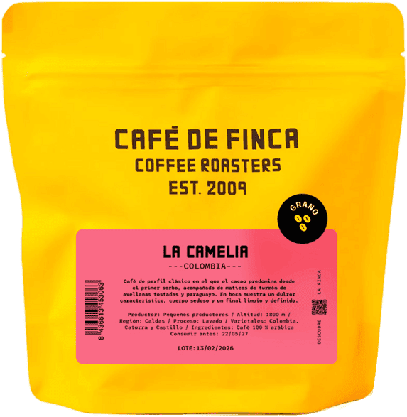 CAFE DE FINCA Café en grano - de Finca La Camelia, 100% Arábica, Colombia, 1 kg, Notas cacao y caramelo