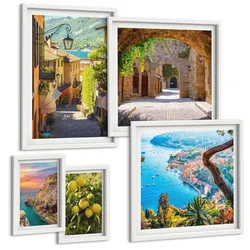BILDER SET 5er Set - 50x50 cm & 20x30 cm & 40x60 cm Weißer Rahmen - Bezaubernde Straßen voller Zitronenblüten