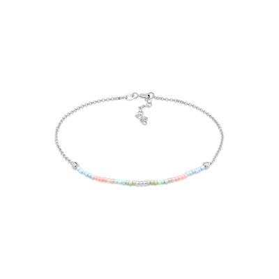 Fußkette ELLI "Fußschmuck Beads Kugeln Pastell 925 Silber" Gr. 22, silber, Fußketten, Damen, Silber 925 (Sterlingsilber)