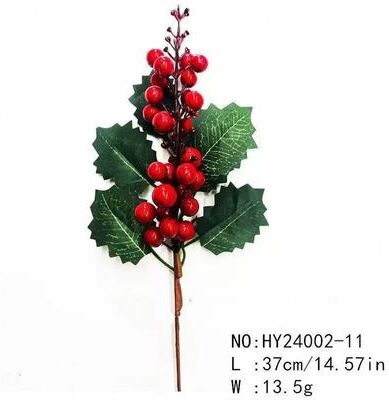 Inspired Finds Green And Red Christmas Pine Branch Picks For DIY Holiday Decor variant 4: Red Berries With Green Holly Leaves 14.57in 37cm
