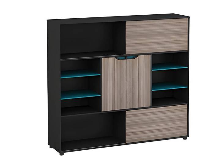 JVmoebel Sideboard Modernes Regal in Holzoptik Braun Schwarz mit blauen Türen, Made in Europe