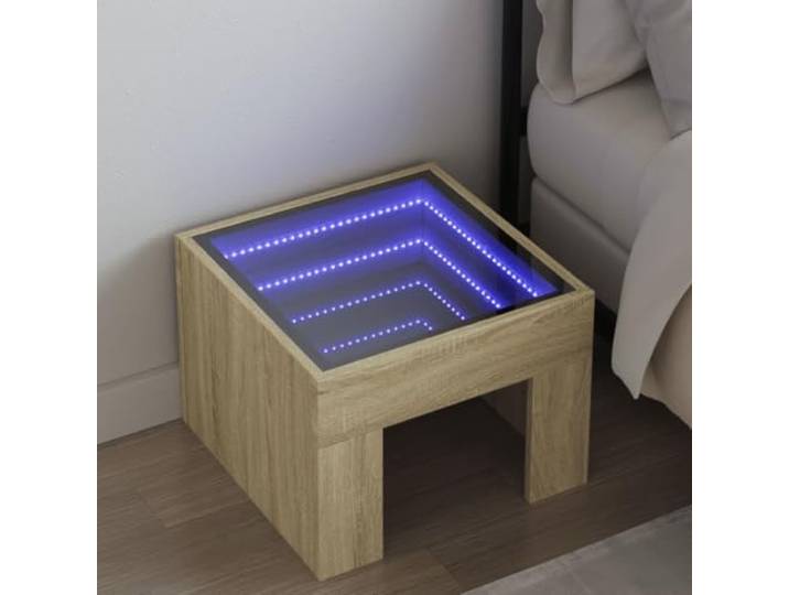 HEFZGDB Nachttisch mit Infinity-LED Sonoma-Eiche 40x40x30 cm RGB Beleuchtung und USB Anschluss für modernes Ambiente