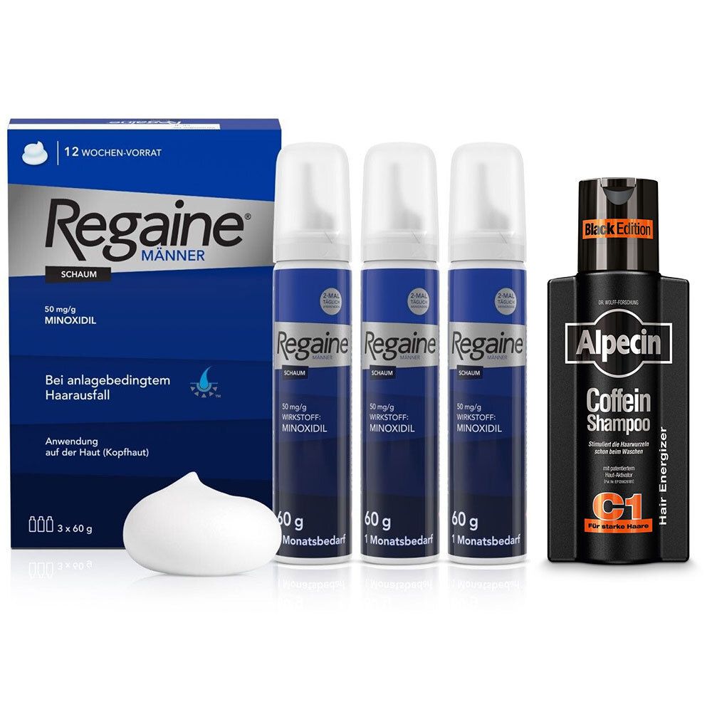 Alpecin Coffein Shampoo C1 black Edition & Regaine Männer Schaum 50 mg/g 1 St Set