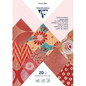 Clairefontaine Motivpapier 95090C, Papiere aus aller Welt, rot, A4, 90 g/m², Folienveredelung und Prägung, 10 Motive, 20 Blatt