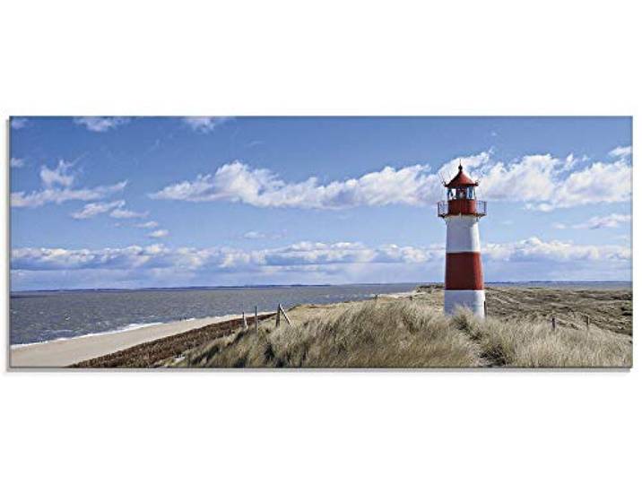 ARTland Wanddeko Glasbilder Wandbild Glas Bild einteilig 125x50 cm Querformat Strand Meer Nordsee Leuchtturm Sylt Dünen Gräser Wolken Sommer Urlaub T9ML