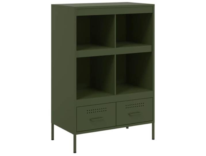 Kaorsrow Highboard Olivgrün 68x39x101,5 cm Metall Schrank Industrie-Beistellschrank aus Stahl mit 4 Fächern und 2 Schubladen für Schlafzimmer oder Wohnzimmer.