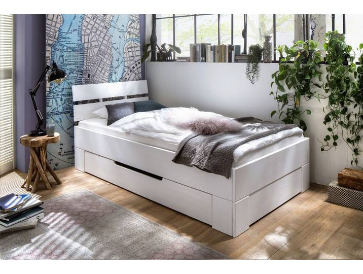 Bett mit Schubkasten 90x200cm 'Alice' Fichte weiß