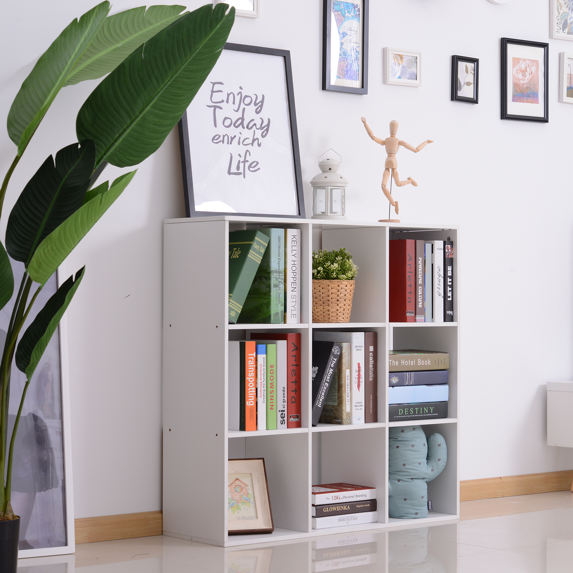 Homcom Libreria Bianca per Casa e Ufficio, Scaffale Moderno dal Design con 9 Scomparti in Legno, 91x30x91cm Aosom