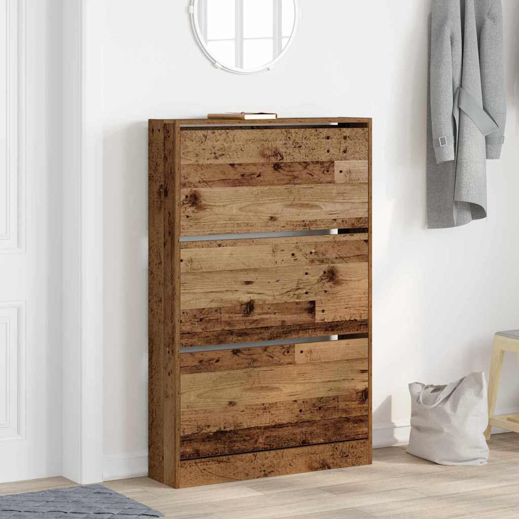 Latitude Run Shoe Cabinet 80 X 21 X 125.5 Cm Engineered Wood Old Wood 9