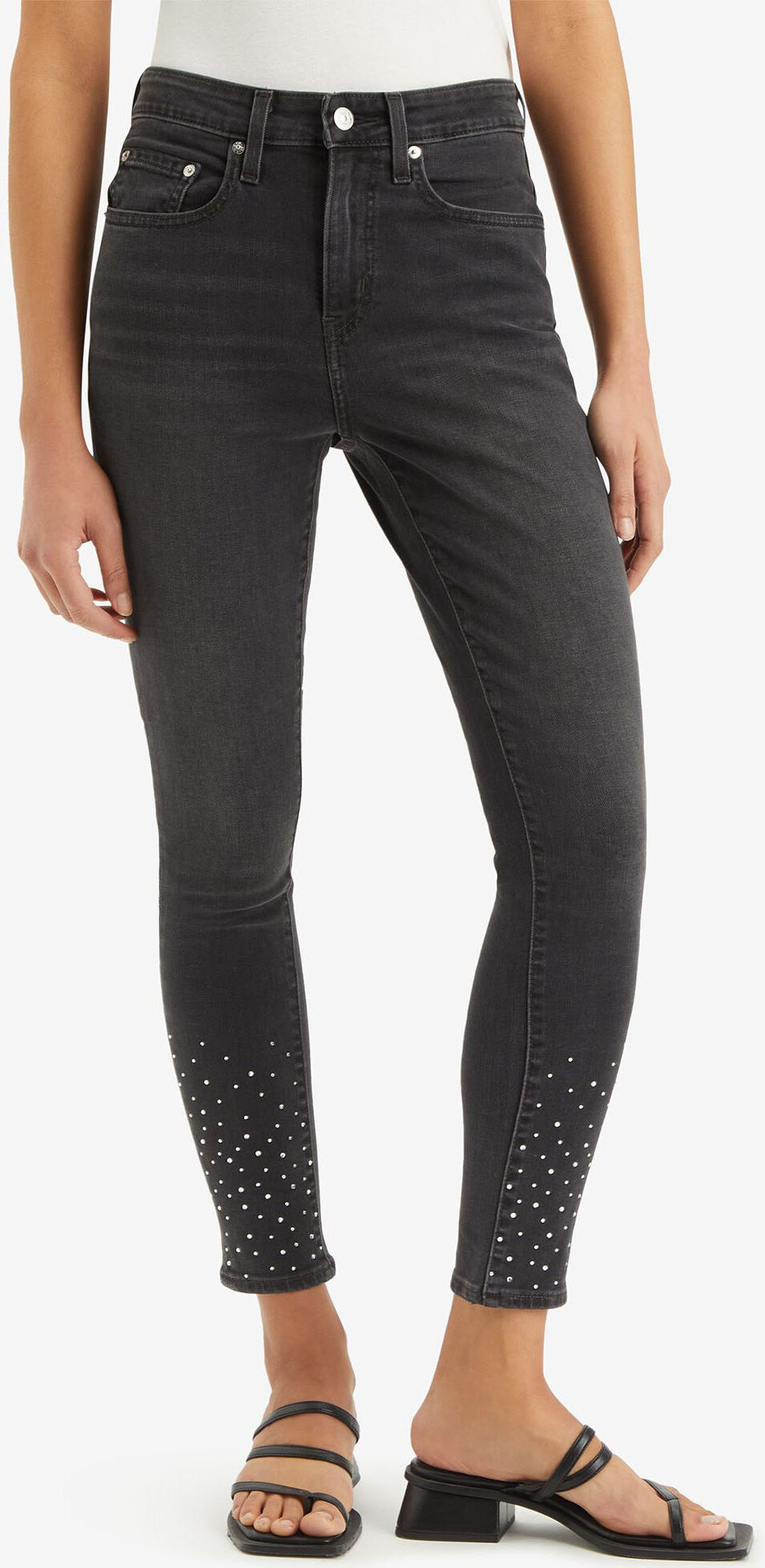7/8-Jeans LEVI'S "721 HIGH RISE SKINNY", Damen, Gr. 27, Länge 28, schwarz (lava rock rhinestone), Denim/Jeans, Obermaterial: 81% Baumwolle, 18% Polyester, 1% Elasthan, skinny fit 7/8-Länge, Jeans 7/8-Jeans lava rock rhinestone 27, Länge 28