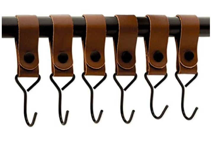 Brute Strength – Multifunctionele haken met leren lus – Cognac – 6 stuks