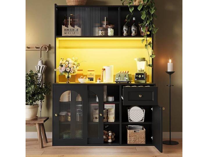 Buffet de Cuisine Vitrine Meuble de Rangement Moderne Buffet Haut pour Cuisine Salon et Salles à Manger 120x35x167cm - Noir
