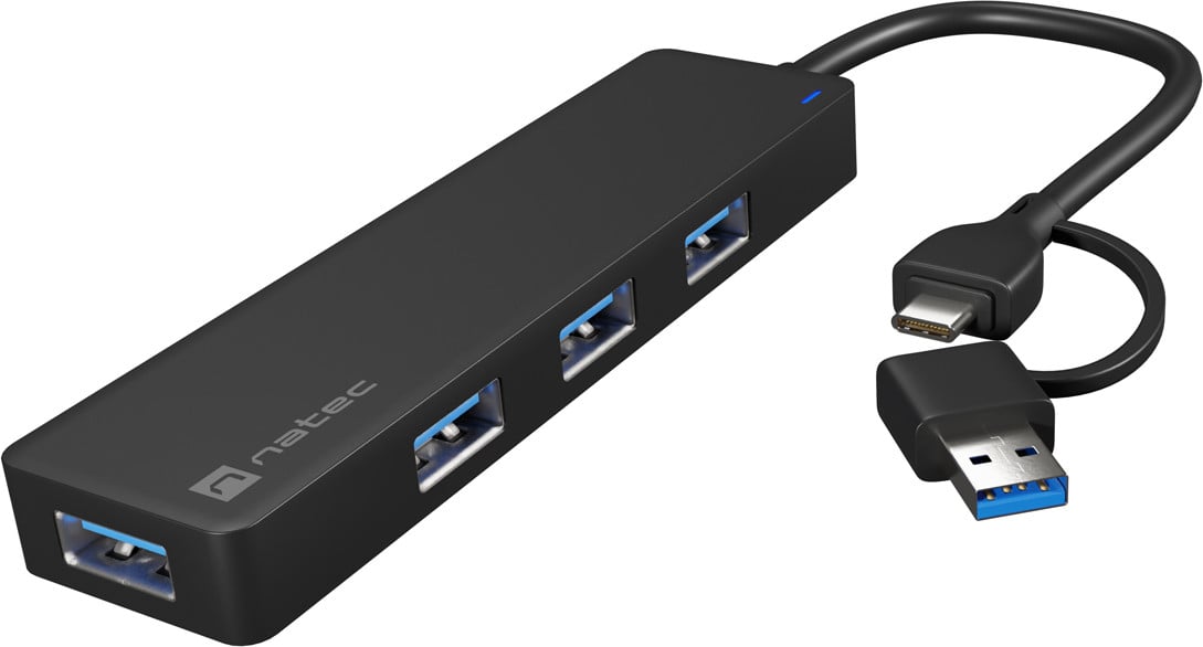 Natec Hub USB-C 3.0 Mayfly met 4 poorten en USB-A adapter